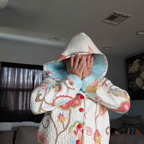 Handmade Floral Vintage Quilt Coat Jacket Upcycled One of a Kind - Picture 8 of 9